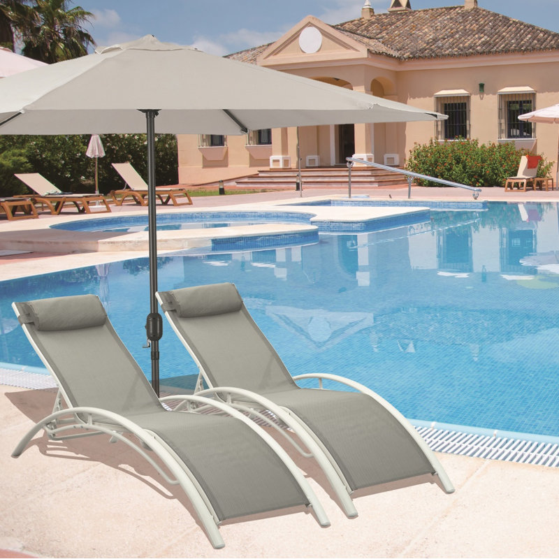 Chaise longue simple inclinable Tracei, Gris, Blanc
