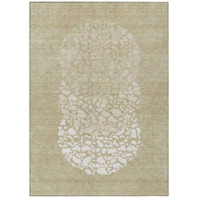 5' X 8' Beige Tan And Taupe Abstract Washable Indoor Outdoor Area Rug