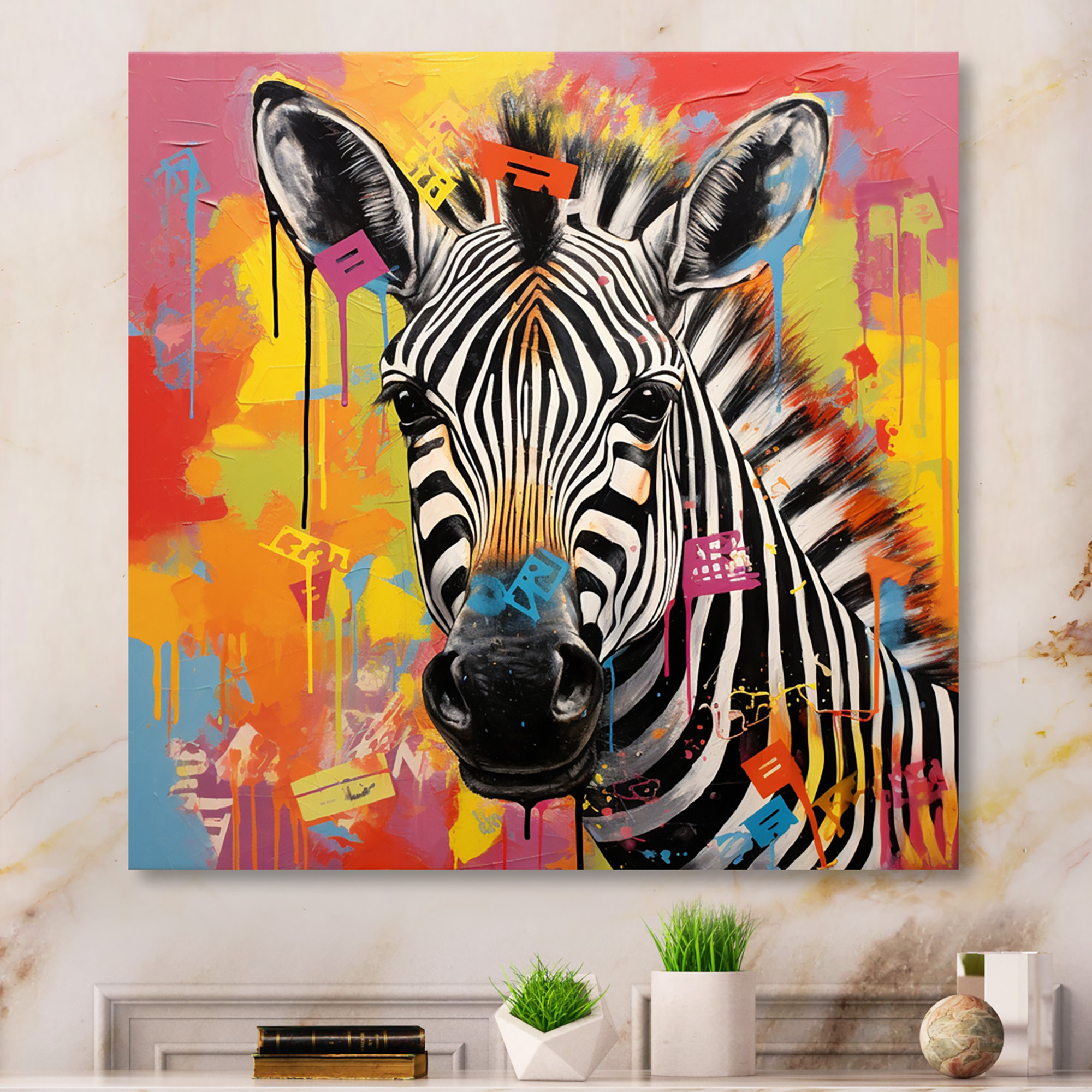 Designart Zebra Geometric Zebra Abstraction II Animals Zebra Wall Decor - 36 in. Wide x 36 in. High, image size:2000x2000