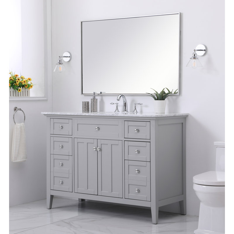 Ain 48'' Single Bathroom Vanity with Marble Top, Carrera White, Gray