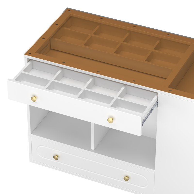 Closet Island With 6 Drawers, Wardrobe Armoire Bedroom Island With Glass Display Top And Open Shelves, Jewelry Storage Vanity Island With Compartments, Walk-In Closet Island