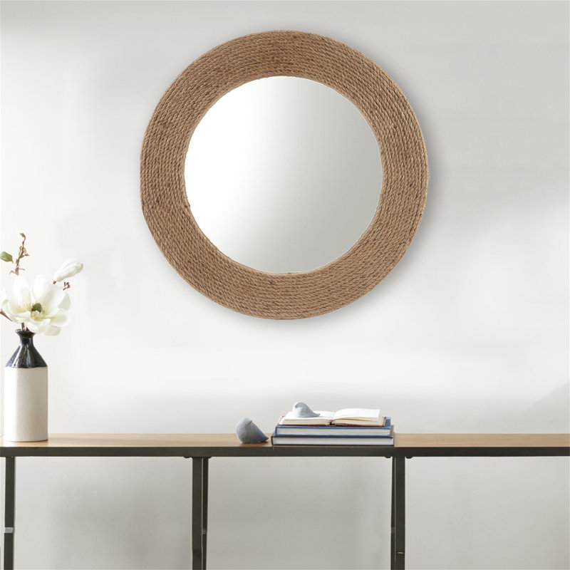 Miroir mural rond en corde de jute naturelle 26 po