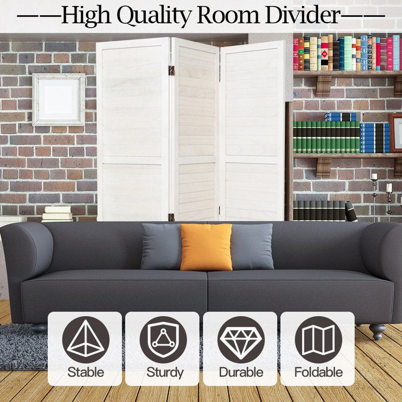 120cm W x 170cm H 3 - Panel Solid Wood Folding Room Divider