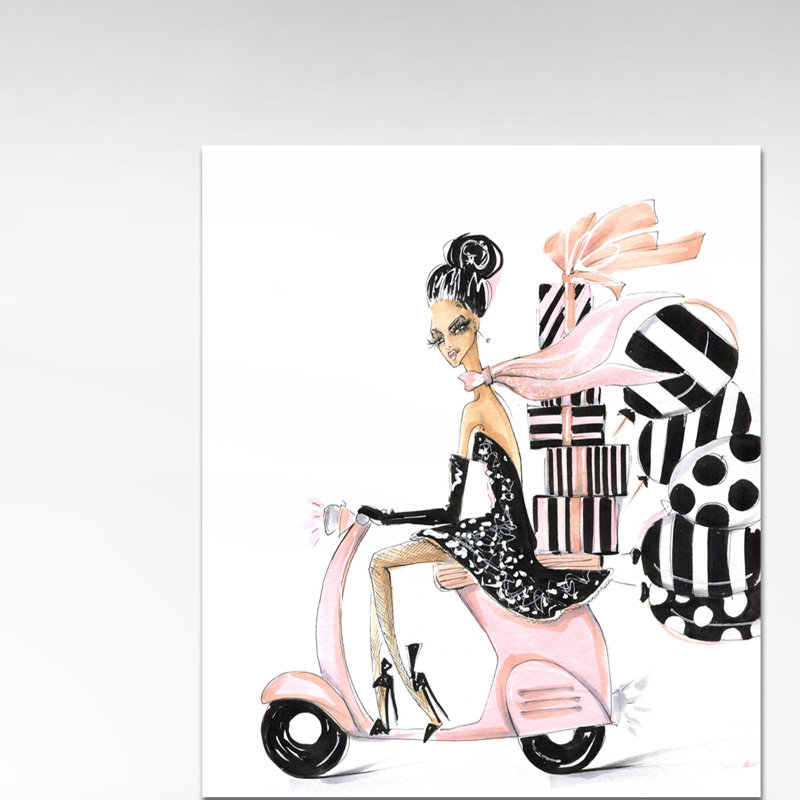 Fille avec des ballons et des boîtes-cadeaux-impression d’art graphique sur toile tendue, H 40 po x l 30 po x P 1,5 po