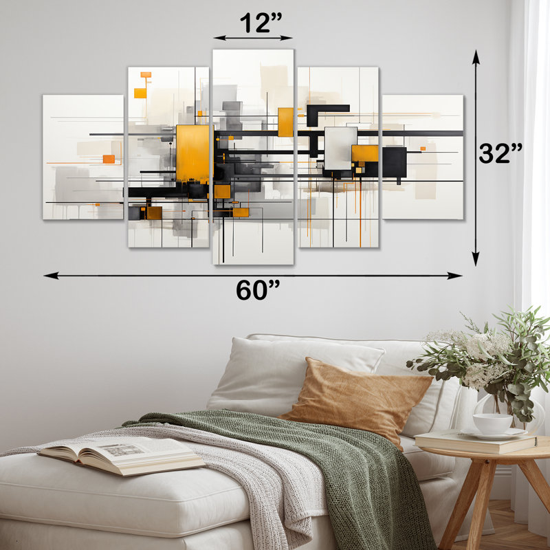  «Yellow Cityscape Journey Ensemble I - Abstract Collages Multipanel Wall Art Decor