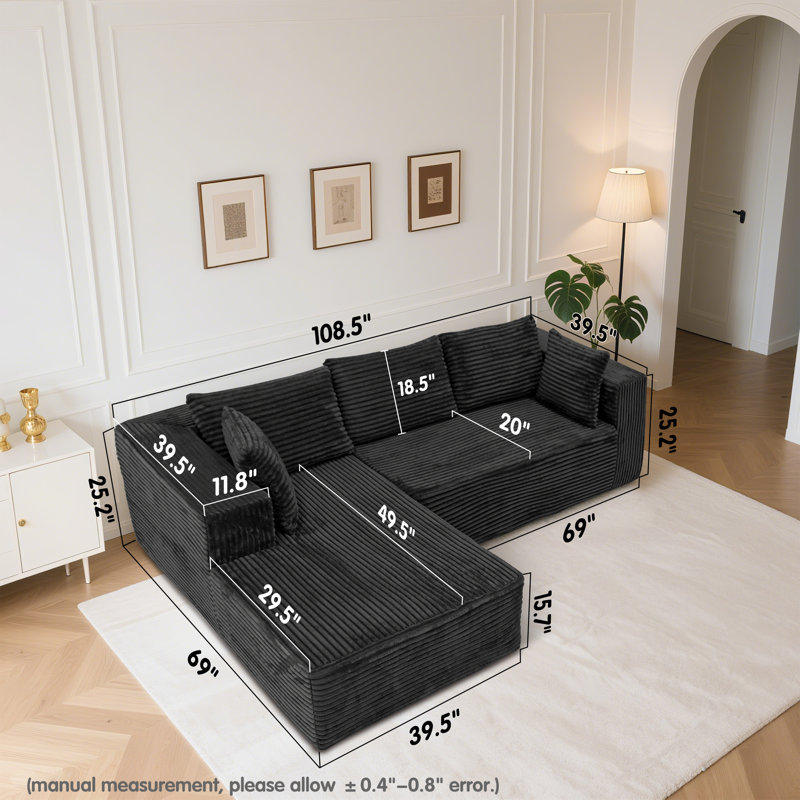 Canapé modulaire en forme de L de Boneless, Noir