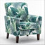 Patterned Polyester Blend Armchair, Solid Birch Wood Frame with Brown Tapered Legs