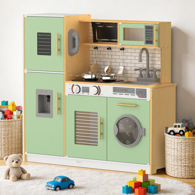 Wooden Kids Kitchen Playset with Lights & Sounds, 27-Piece Pretend Play Kitchen Set, ASTM & CPSIA Certified Wooden Toy Kitchen for Toddlers, Role Play Cooking Toy for Boys & Girls