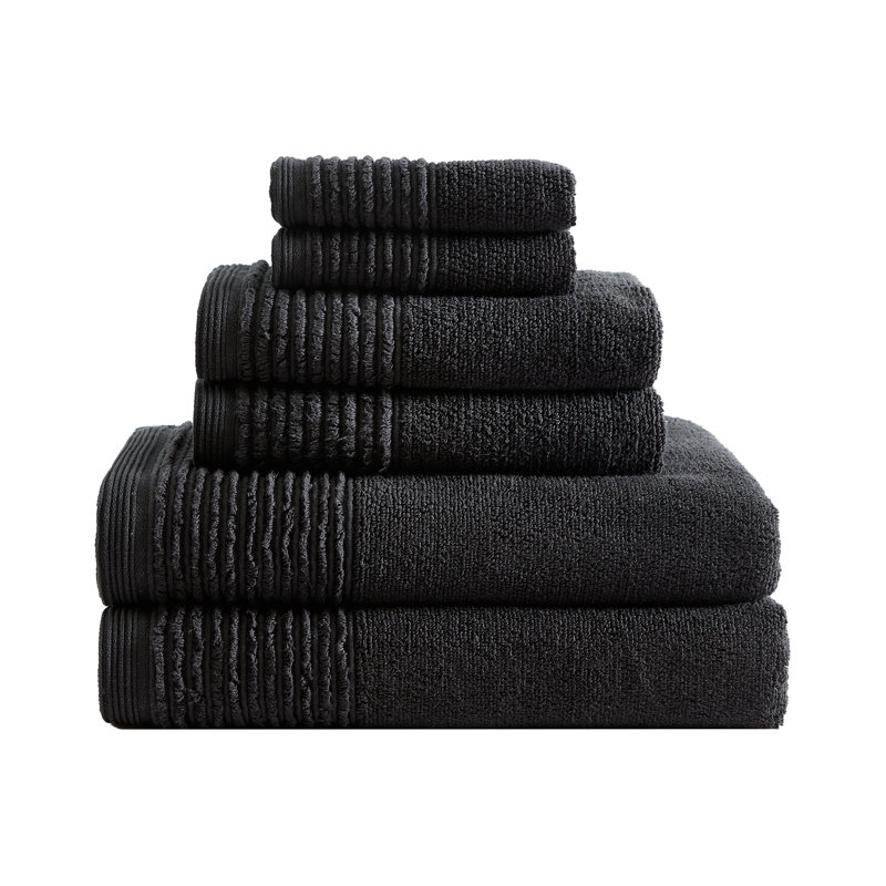 Vera Wang Sculpted Pleat Solid Cotton 6 Piece Towel Set, Black
