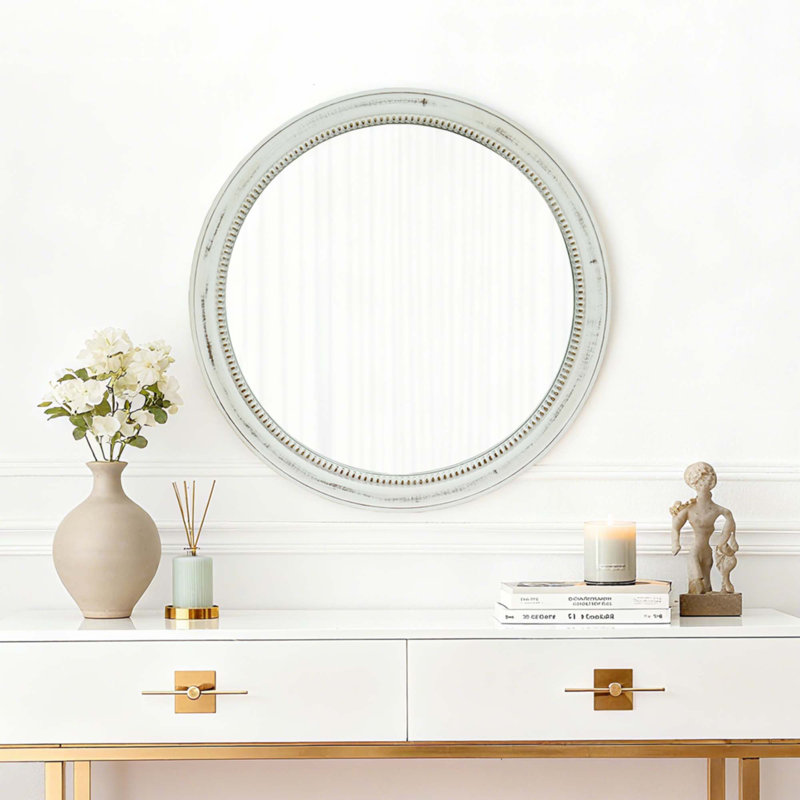 Miroir mural rond, Bois blanc