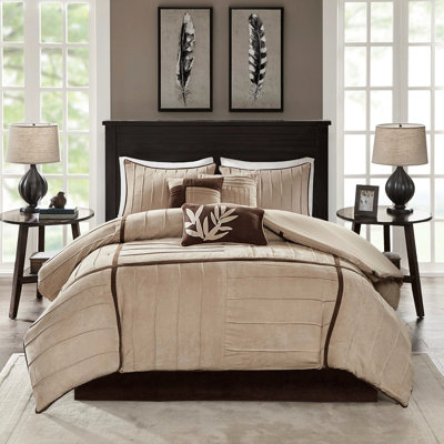 Édredon 7 pièces en faux suède très grand beige