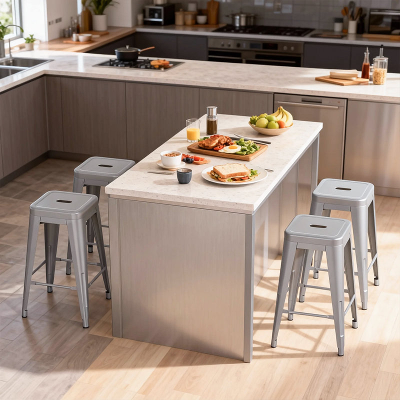 Tabouret en métal sans dossier, Gris, Tabouret de comptoir avec siège d'une hauteur de 