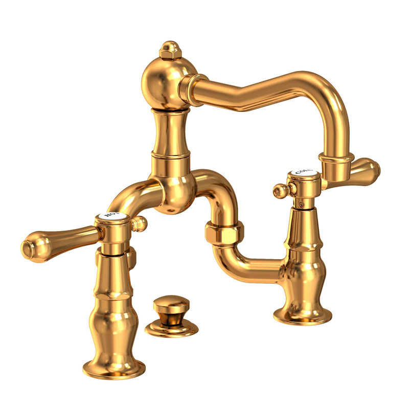Chesterfield Bathroom Bridge Faucet with Drain Assembly, Aged Brass, Bridge
