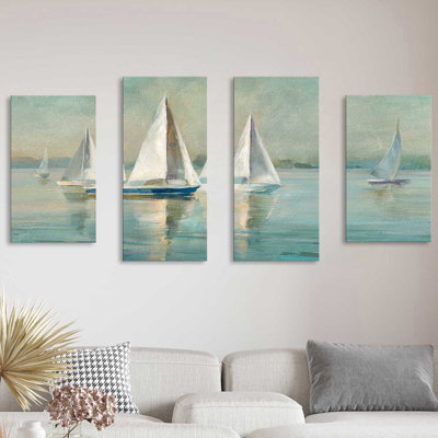 " Sailboats At Sunrise Crop " by Danhui Nai 4 - Pieces Painting Print