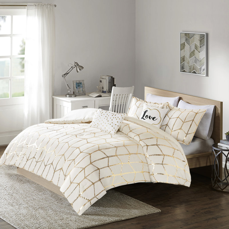 Édredon doux simple / simple TG avec motif doré métallique brillant, Édredon pour lit simple 5 pièces supplémentaire