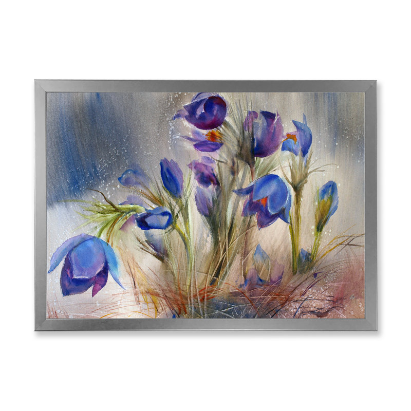 Beautiful Blue Spring Flowers Ii - reproduction d'art sur toile, H 8 po x l 12 po x P 1 po, Cadre photo argenté