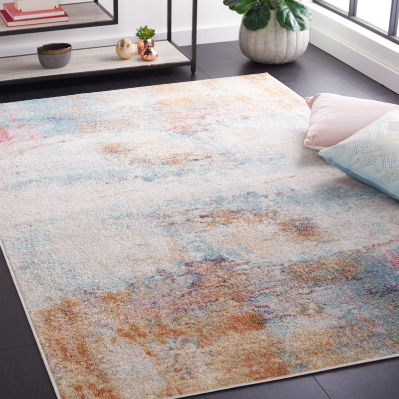 Tapis 506 turquoise / rose doré, Rectangle 8 pi x 10 pi