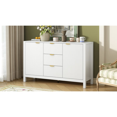 Buffet U_STYLE avec design ondulé 3 tablettes réglables, 3 tiroirs et portes à fermeture douce, console de rangement avec poignées en métal, convient pour le bureau, le couloir et le salon, 3 couleurs