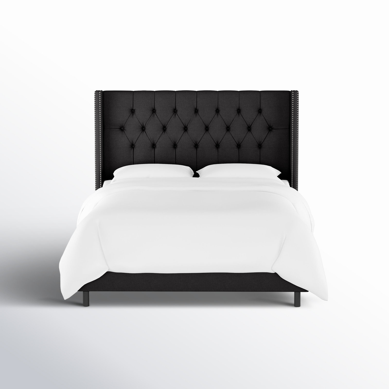 Breckin Upholstered Wingback Bed, Queen, Classic Black Linen