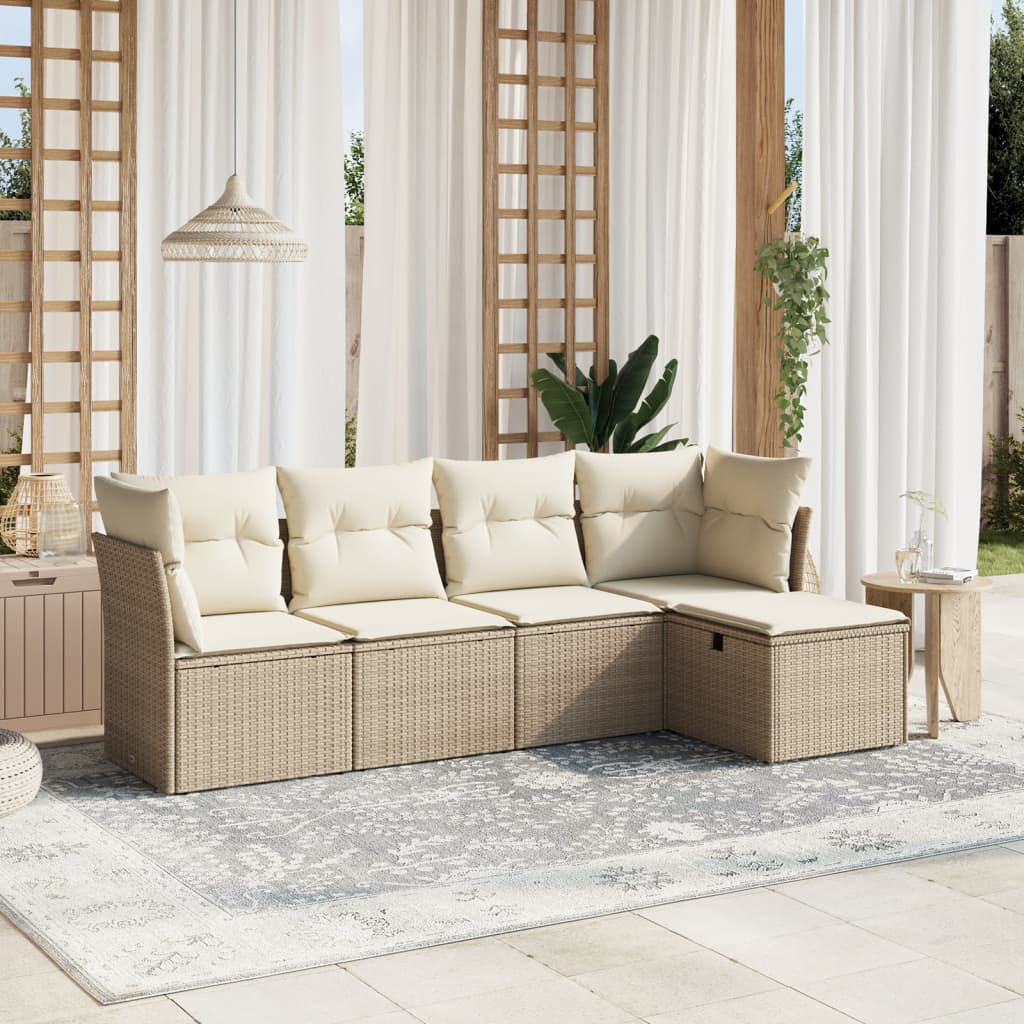 5-Tlg. Garten-Sofagarnitur Mit Kisse Poly Rattan