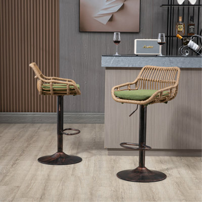 2Pcs Adjustable Counter Height Chairs - Swivel With Footrest For Kitchen & Dining, Strong Metal Base, Linen Upholstered Seating Chair Cushion Pad Cover Bar Stools, Footrest, Seat Pad, Base Interior