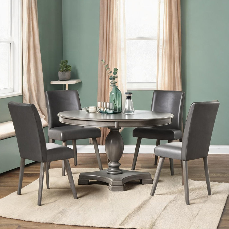 Table de salle à manger ronde pour espaces intimes, finition chêne gris froid, 48 po, sièges 4, base piédestal