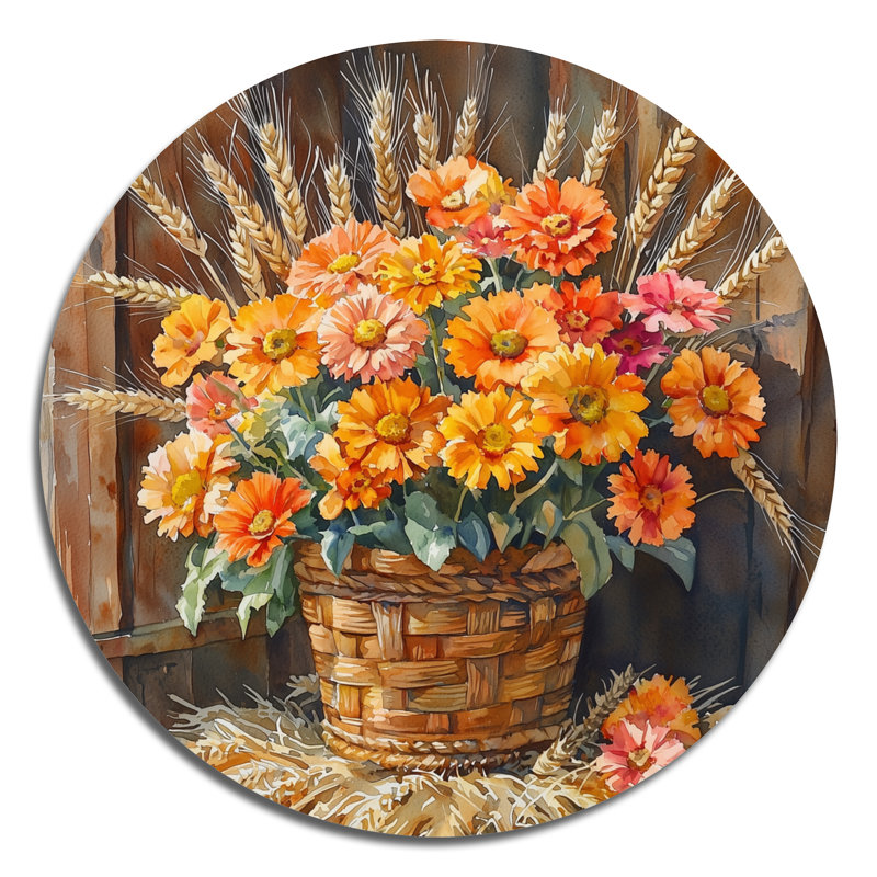 «Country Harvest Glow Assorted Bouquets II», reproduction d'art en métal orange traditionnel, H 36 po x l 36 po