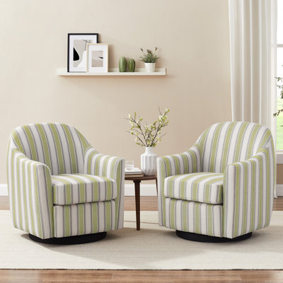 Set Of 2, 29.92In Striped Fabric Swivel Accent Chair
