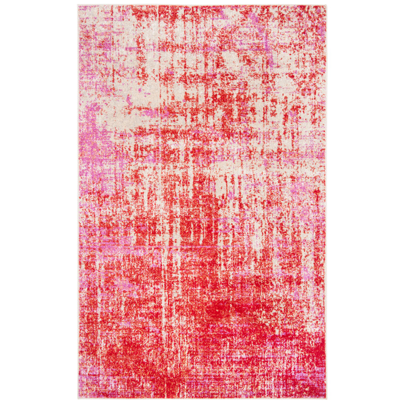 Tapis rouge à motif abstrait Riebe, Rectangle 5 pi 1 po x 7 pi 6 po