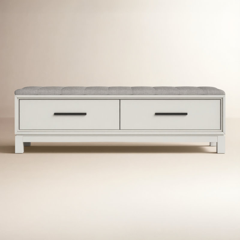 Wrightia Polyester Blend Upholstered Storage Bench, Chalk White