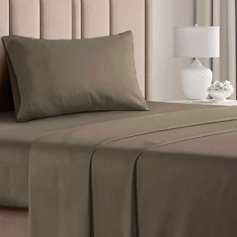  Ensemble de draps en rayonne de bambou 4 pièces Premium Luxury, Ensemble de draps pour taille de lit simple TG ave, Taupe