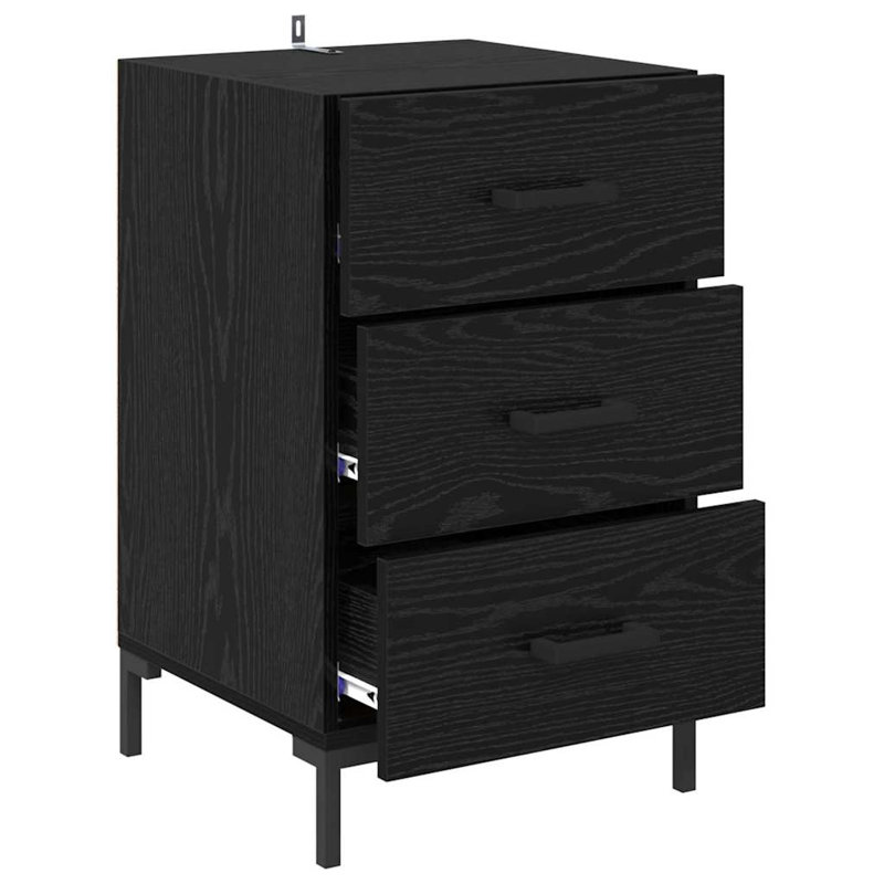 40cm W Manufactured Wood Bedside Table, Black Oak