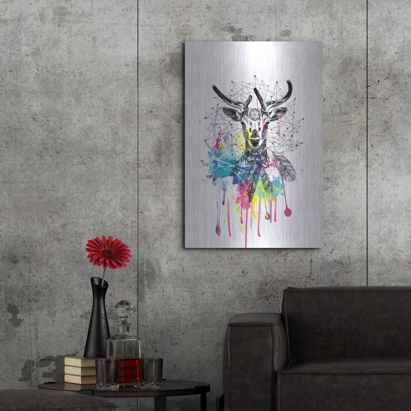 "Deer" par Karin Roberts sur métal, H 36 po x l 24 po