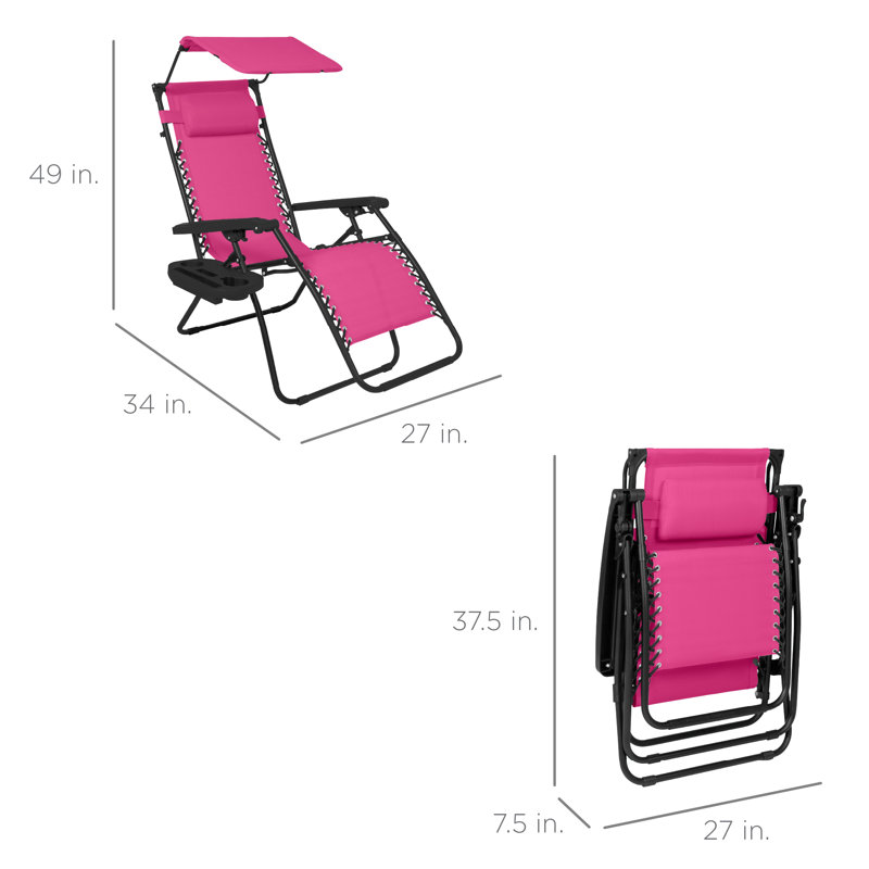  Folding Zero Gravity Recliner Patio Lounge Chair W/ Canopy Shade, Headrest, Tray - Hot Pink/Black