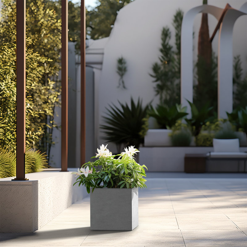 Boîte à fleurs en béton Redegonda, H 12 po x l 12 po x P 12 po, Finition pierre