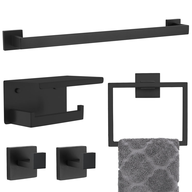5 Piece Bath Hardware Set (set Of 5), Matte Black
