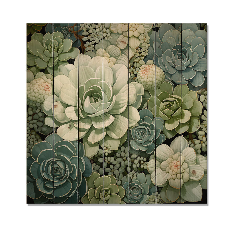 «Jafer Green Succulents Flowers Serene Succulents IV», reproduction sur bois, H 35 po x l 35 po x P 0,78 po