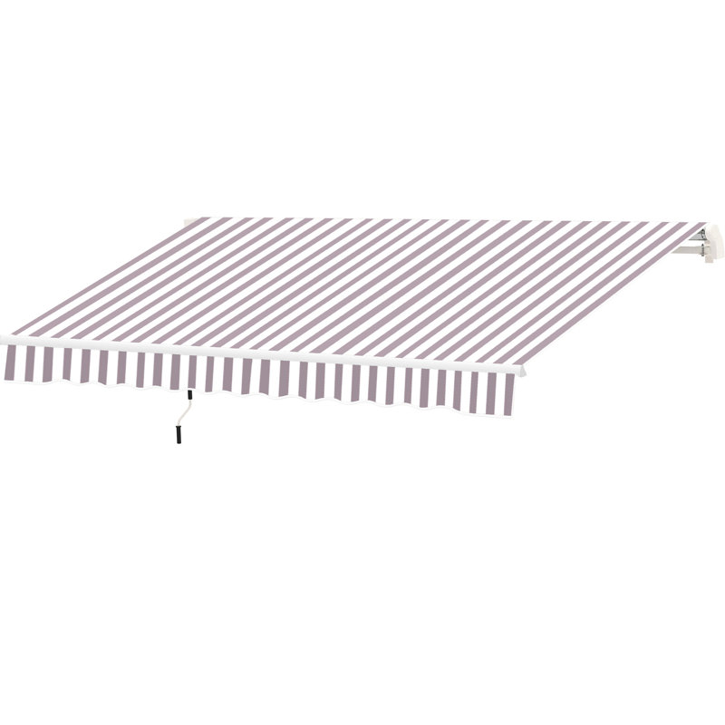 Auvent de patio rétractable 10 pi x 8 pi - Parasol avec manivelle manuelle et tissu aquatique, structure en aluminium pour terrasse, balcon, cour, café rayé
