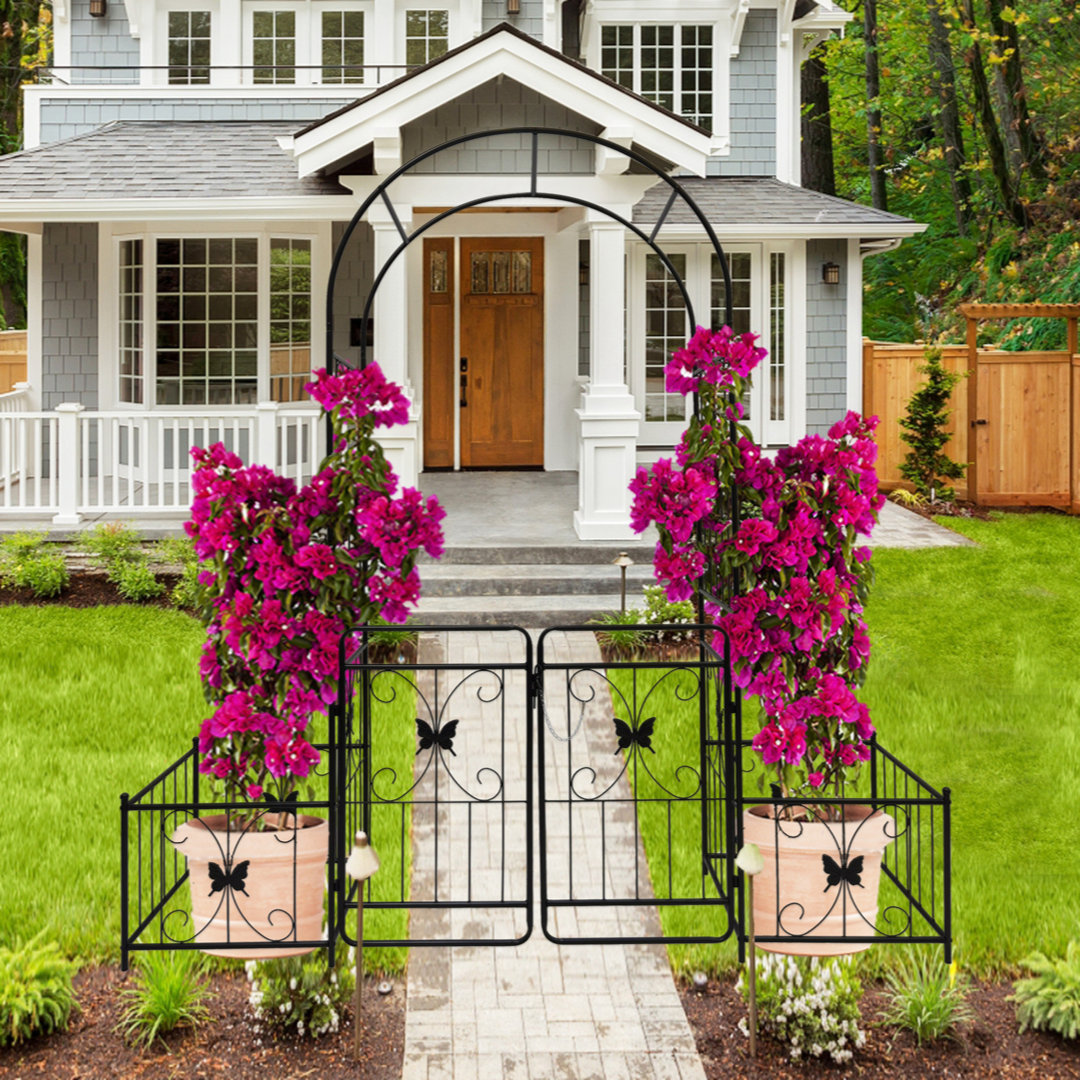 80'' W x 20'' D Iron Arbor Gate with Gate in Black GOGEXX