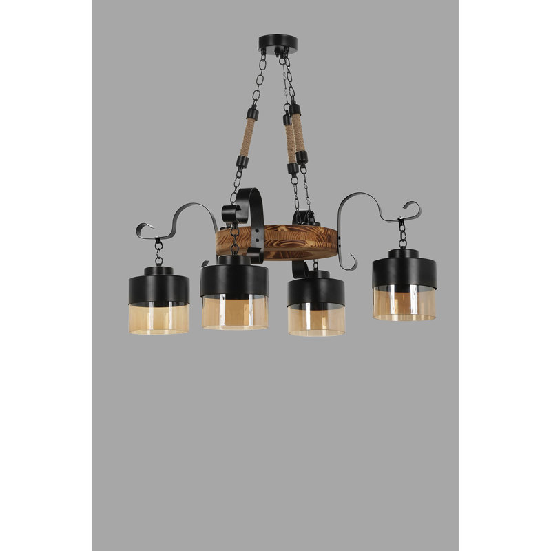 Lustre unique à 4 lumières avec accents en fer forgé Zeno, Brun