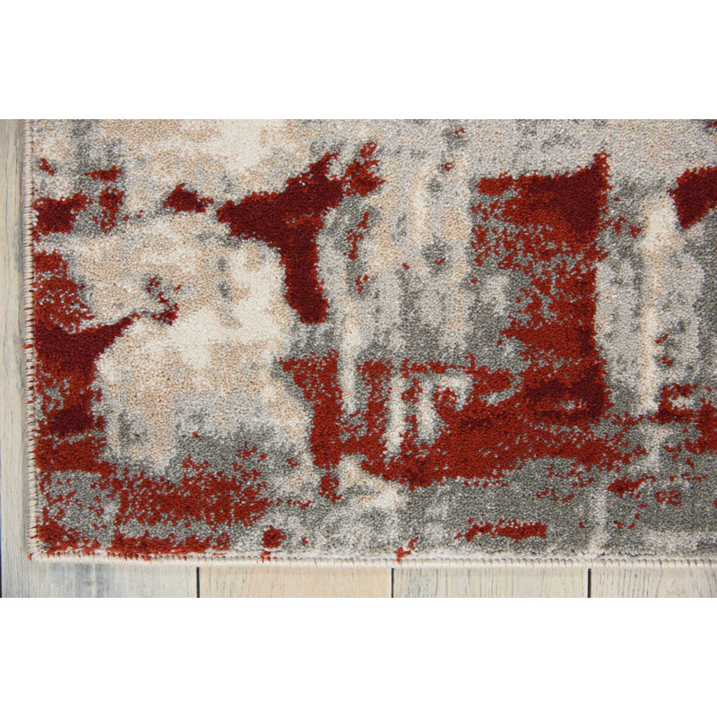 Heeter Abstract Ivory/Red Area Rug, Rectangle 3'10" x 5'10"
