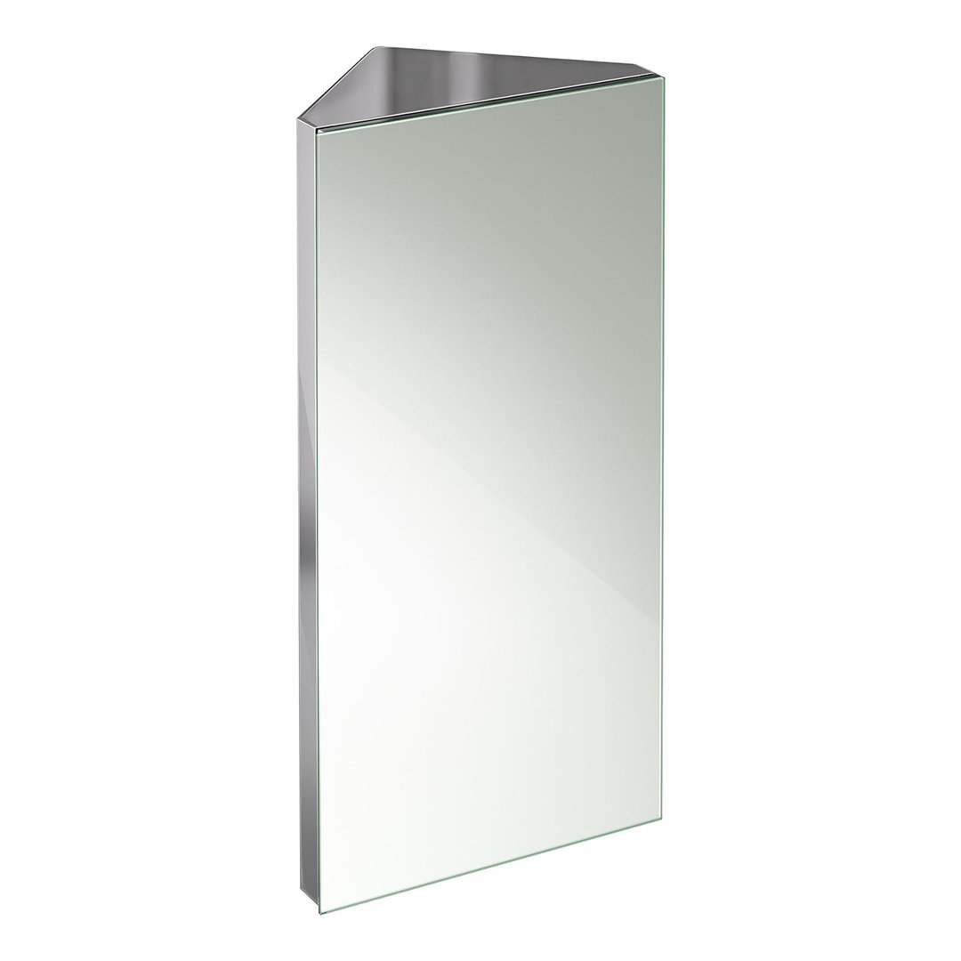 iBathUK Arcade Wall Mounted Tall Stainless Steel Corner Bathroom Mirror Cabinet with 1 Hinged Door & 2 Shelves in Silver, 300mm