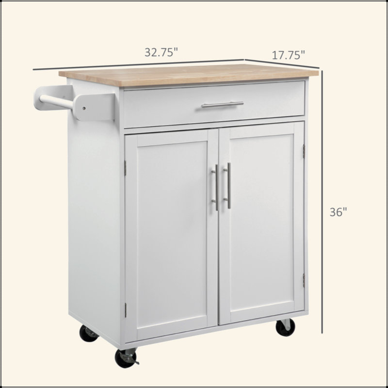 Îlot de cuisine avec chariot, tiroir, armoire de rangement et porte-serviettes