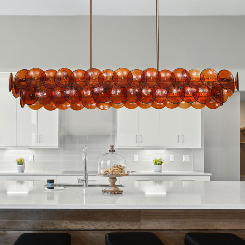 Lustre linéaire en laiton 6 lumières et îlot de cuisine 55 po avec verre ambré martelé Aaron , Amber