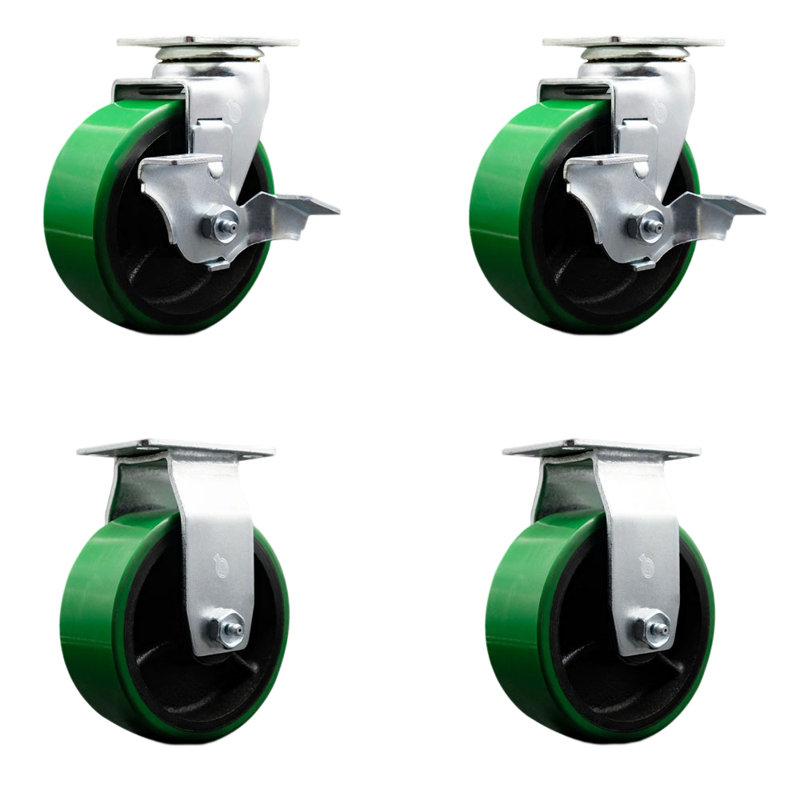 Ensemble de roulettes pour boîte à outils - Roulettes pivotantes en poly 5 po vert sur fonte - SCC