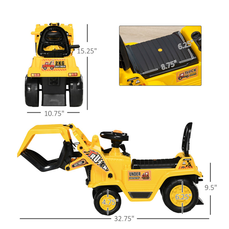 Yellow Kids Excavator Ride-On with Treaded Wheels