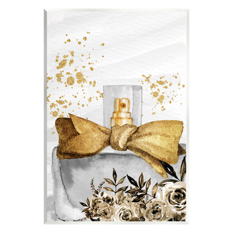 «Glitzy Floral Perfume Bottle» par Kim Allen - peinture sans cadre sur panneau de fibres à densité moyenne