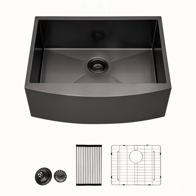 24 Inch Gunmetal Black Farmhouse Sink with 16 Gauge Stainless Steel and Apron Front for Durable Kitchen Use