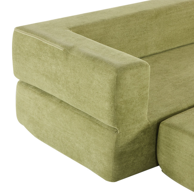 Canapé modulaire vert 79,14 po avec 3 repose-pieds détachables, canapé-lit en chenille convertible, canapé sans accoudoirs multi-combinaisons pour la chambre du salon