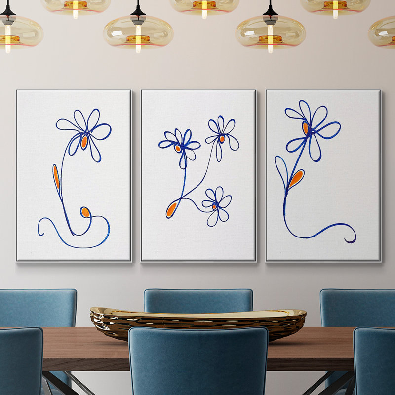 «Wobbler Blooms I», reproduction sur toile 3 pièces, H 40 po x l 90 po x P 2 po, Blanc
